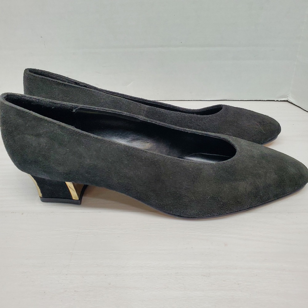 The Touch Of NINA Black Suede Leather Classic Evening Dress Heel Pump Size 6 M - Picture 6 of 16